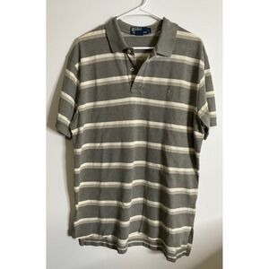 Polo Ralph Lauren Grey Striped Polo Shirt 100% Cotton Mens Large